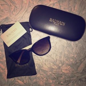 Balmain Paris Black/bone w gold sunglasses *NEW*